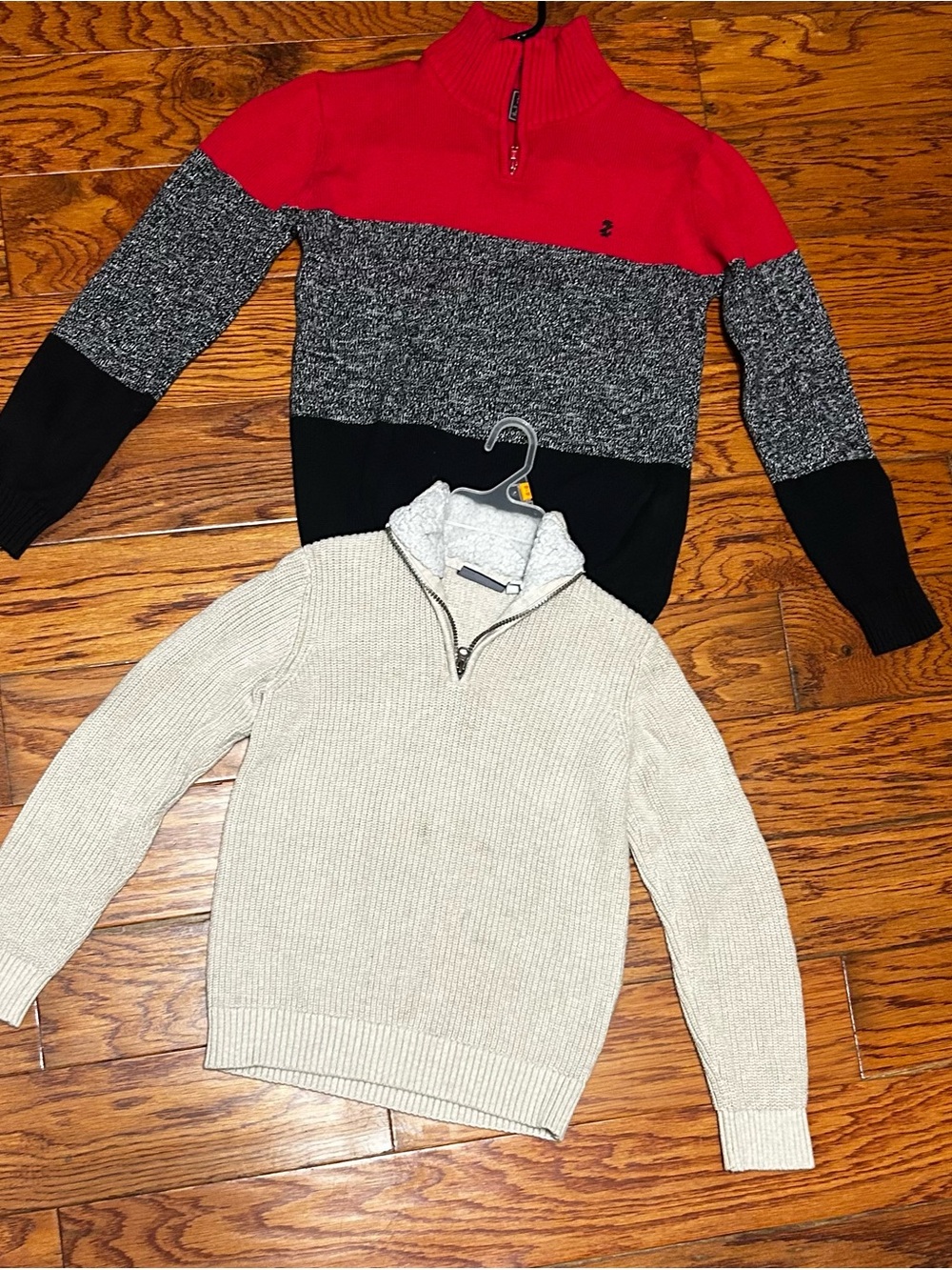 Izod Boys Red, Black & Gray Colorblock Half-Zip Sweater